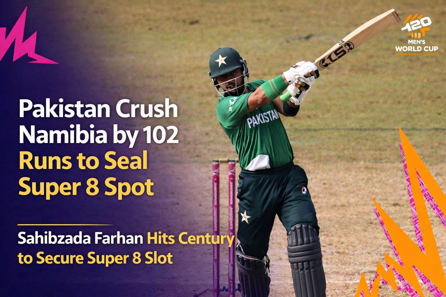Pakistan beat Namibia as Sahibzada Farhan hits century